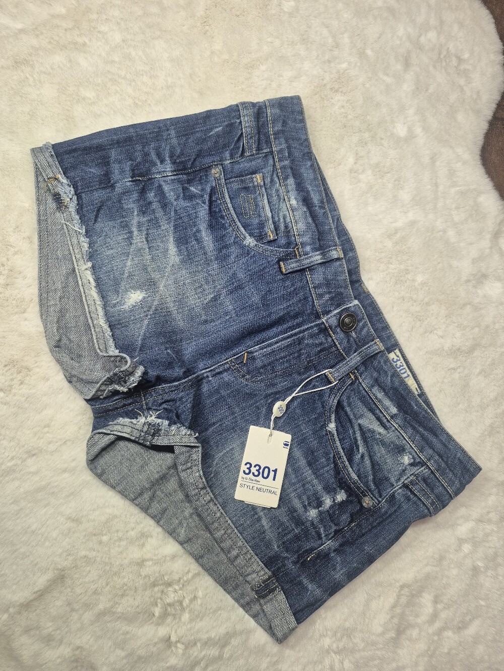 NWT Vintage 2012 G-Star RAW 3301 Ripped Denim Shorts Sz 28 Deadstock